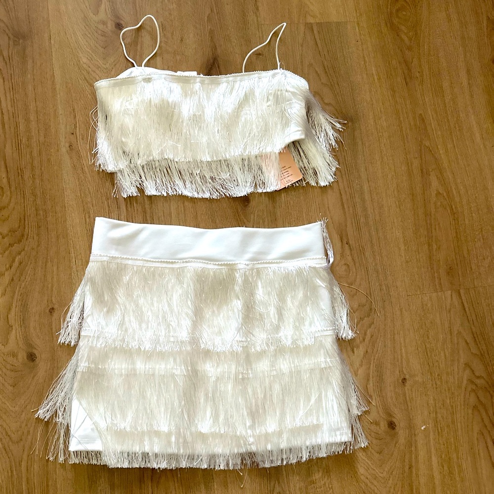Two piece set white fringe bridal cowgirl